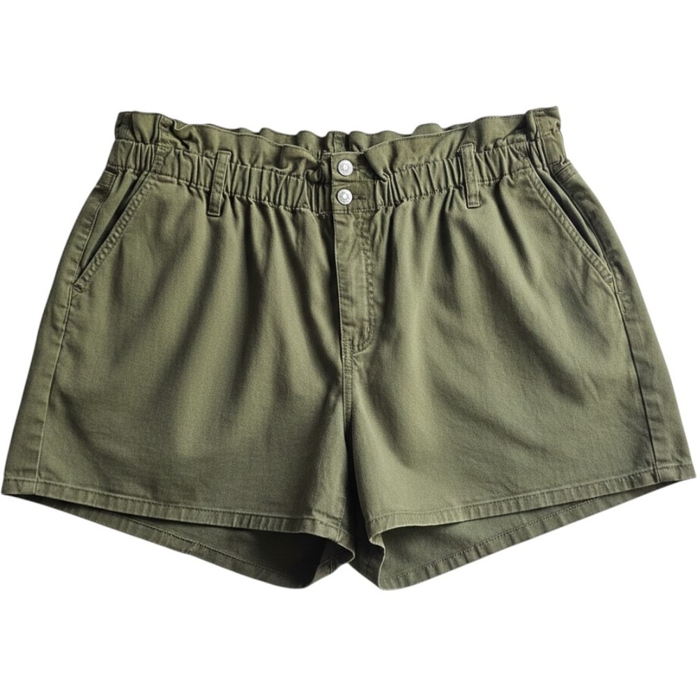 Ava & Viv Womens 1X Olive Green Paperbag Waist High Rise Utility Shorts